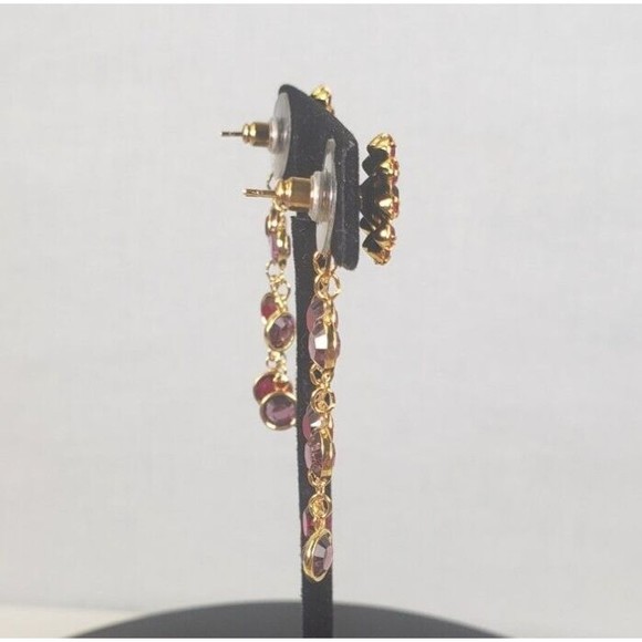 Red Hat Society Dangle Earrings Red Purple Gold Tone Chandelier Pierced - Picture 14 of 16